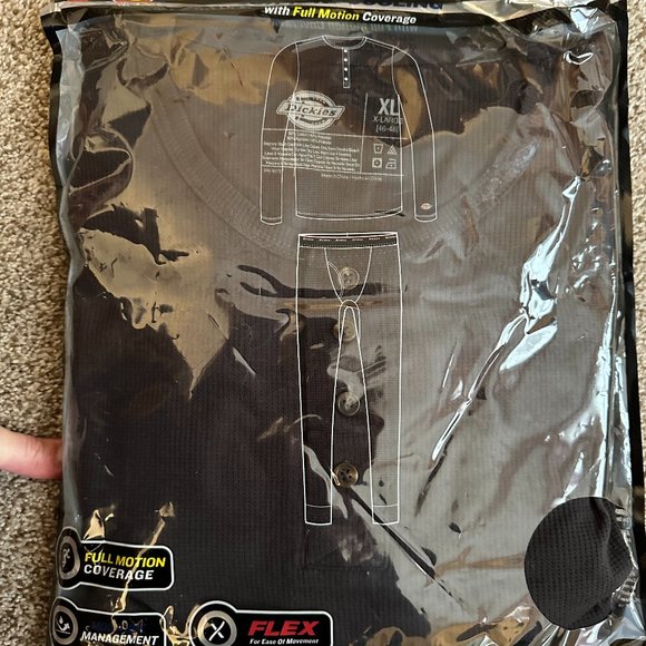 MENS BLACK DICKIES BASE LAYER WAFFLE-KNIT HENLEY & PANT SET SIZE XL - Picture 3 of 5